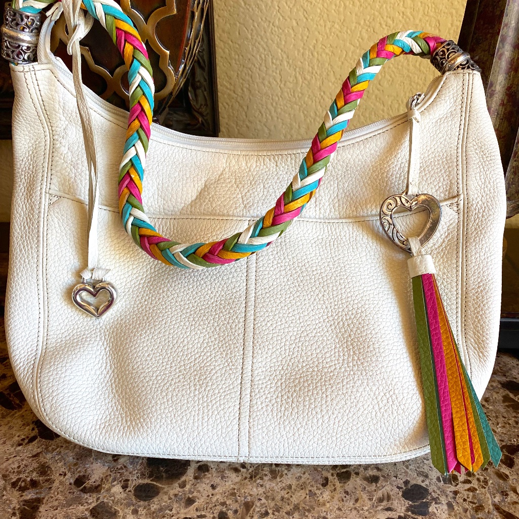 Brand New Brighton Cream And Multi Color Leather Barbados Handbag